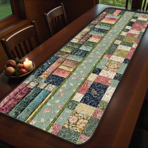 Patchwork Table Runner, Quilted Floral Table Decor, Vintage Farmhouse Table Runner, Rustic Kitchen Decor, Flower Dining Room, Handmade Gift