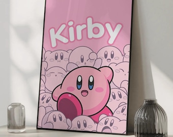 Póster rosa de Kirby - Arte de pared adorable para gamers, estampado estético de la Luna y las Estrellas del Héroe Rosa de Dream Land, decoración moderna y minimalista para gamers.
