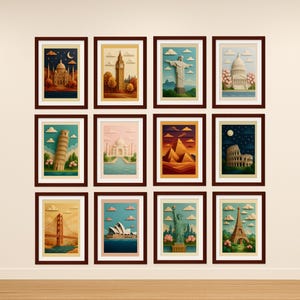 PaperCraft Landmark Wall Art Bundle, Set of 12 Printable World Architecture Posters, Digital Download Travel Gallery Collection