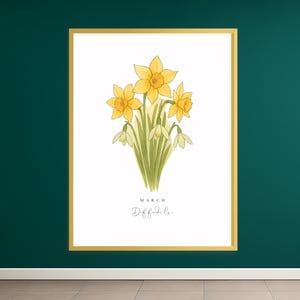 Daffodil Watercolor Print: March Birth Flower Botanical Art, Digital Download Wall Art
