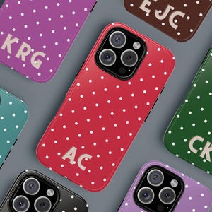Coque pour iPhone à pois avec initiales personnalisées, coque de téléphone monogramme personnalisée pour IPhone 16 15 14 Pro Max Mini XS, coque esthétique colorée personnalisée