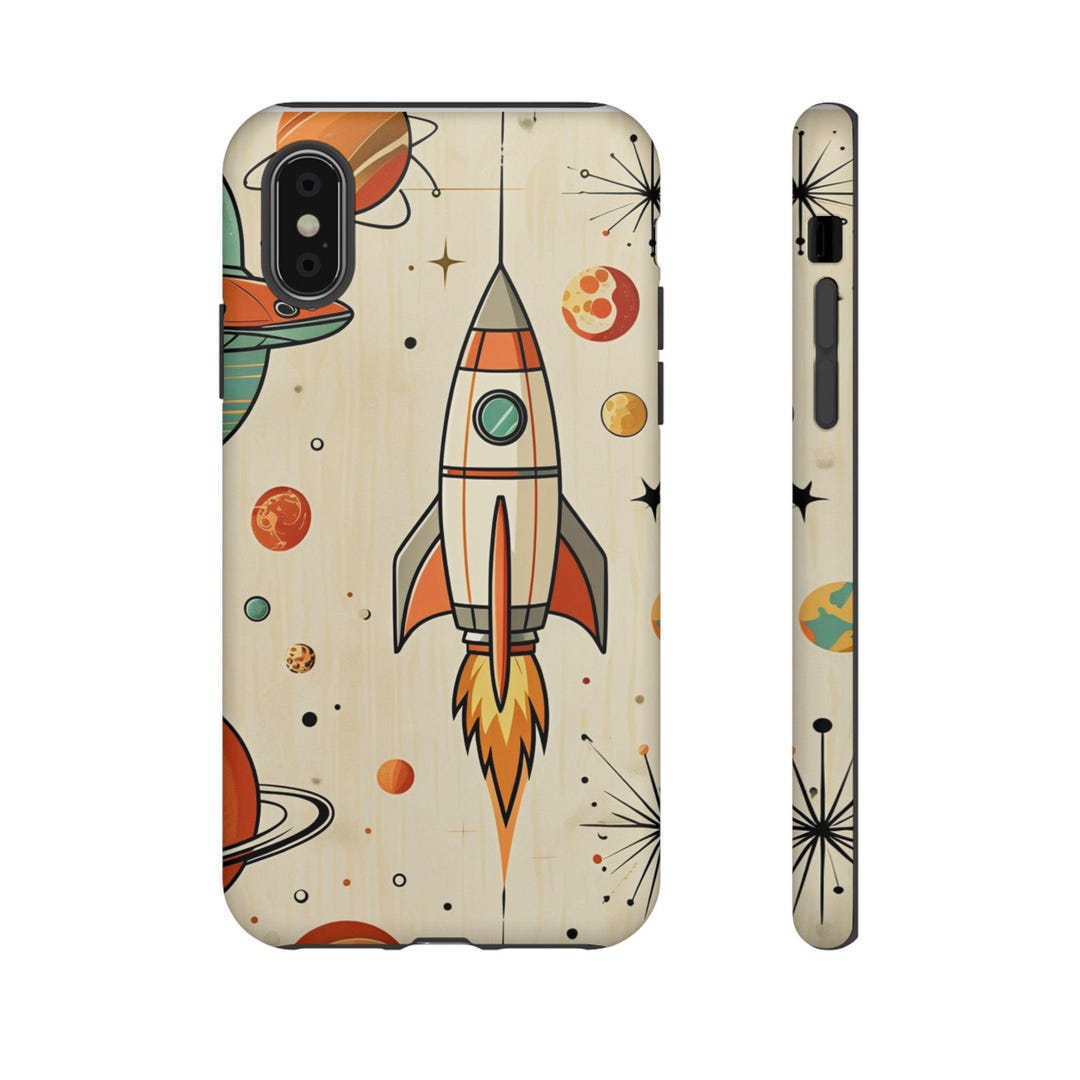 Phone Case, Retro Futuristic Space Pattern Design, Vibrant Tough Cases ...