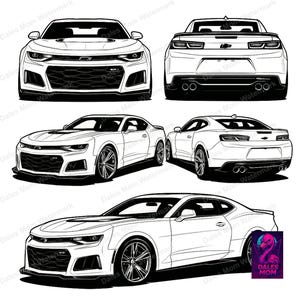 Grafika wektorowa Camaro ZL1 — SVG, PDF, PNG do pobrania w formacie cyfrowym — grafika liniowa Muscle Car dla Cricut, naklejki, koszulki, sztuka ścienna do garażu