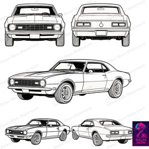 1968 Chevy Camaro SvG, PNG, PDF, plik DXF — Klasyczny samochód sportowy w formacie wektorowym do pobrania w formacie cyfrowym do Cricut, cięcia laserowego, dekoracji ściennych do garażu i projektów DIY