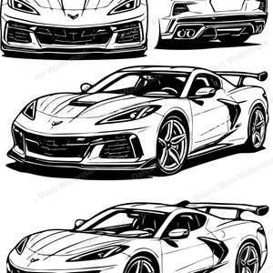 Corvette C8 Vector Clipart — SVG, PnG and PDF Digital Download — Sports Car Line Art for Cricut, Laser Cutting, Stickers and Crafts