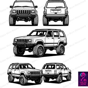 Jeep Cherokee XJ SvG, PnG & PdF — Lifted Off-Road SUV Vector Digital Download for Cricut, Laser Cutting, Garage Wall Art and DIY Crafts
