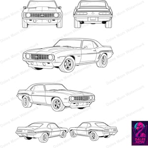 1969 Chevy Camaro SvG, PNG i PDF — Klasyczny wektor muscle cara do Cricut, cięcia laserowego, sztuki garażowej i majsterkowania