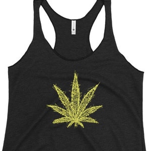 Scribble Me This - Yellow Sativa Leaf Women&#39;s Racerback Tank