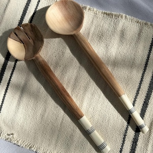 Wooden Serving Spoon- Wild Olive Wood Spoon- Olive Wood and Bone Spoon- Serving Spoons- Wooden Serving Utensils- Africa Decor- African Home