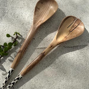 Wooden Serving Spoon- Wild Olive Wood Spoon- Olive Wood and Bone Spoon- Serving Spoons- Wooden Serving Utensils- Africa Decor- African Home
