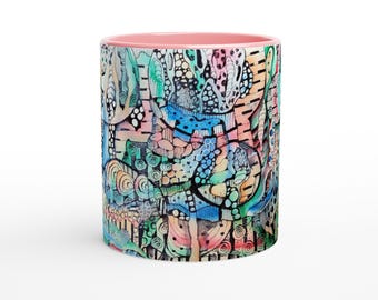 Modern Abstract Art Mug – 11 oz Colorful Ceramic Cup | Vibrant Gift for Art Lovers