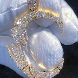 2 Ct Round Cut Real Moissanite &quot;C&quot; Initial Letter Pendant 14K Yellow Gold Plated