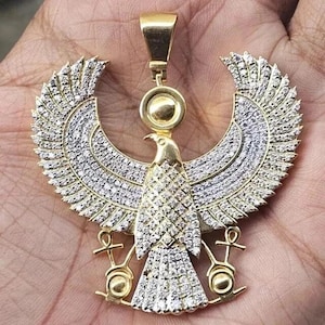 3Ct Round Cut Moissanite Men&#39;s Eagle Wings Charm Pendant 14K Yellow Gold Plated