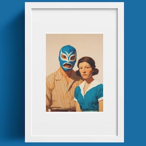Luchador Couple Art Print: Vintage Mexican Wrestling Portrait (Digital Download
