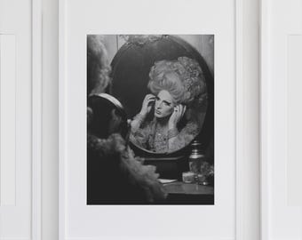 Vintage Drag Queen Print – Black and White Dressing Room Glamour, Digital Download Wall Art