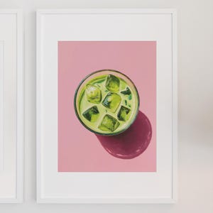 Iced Matcha Latte Art Print: Modern Kitchen Cafe Decor (Digital Download)