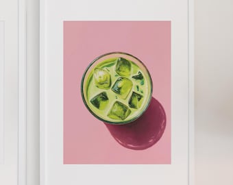 Iced Matcha Latte Art Print: Modern Kitchen Cafe Decor (Digital Download)