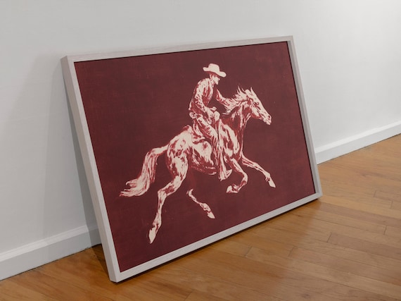 Red Cowboy Print: Vintage Western Horse Rider Art (Digital Download)