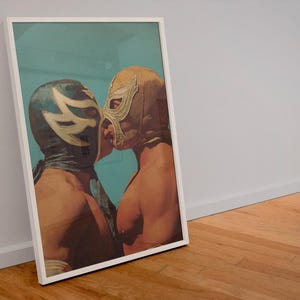 Queer Luchador Wall Art, Western Gay Art Download, Queer Mexican Painting, Luchador Poster, Gay Couple Art, LGBTQ Home Decor, Lucha Libre