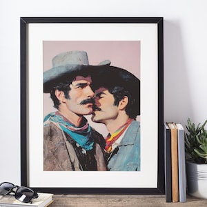 Queer Cowboy Wall Art, Western Gay Art Download, Western Couple Painting, Vintage Cowboy Wall Decor, Pride Wall Art, LGBTQ Western Decor