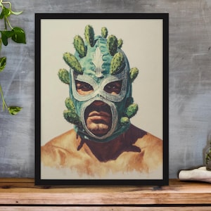 Cactus Luchador Print: Surreal Mexican Wrestling Art (Digital Download)