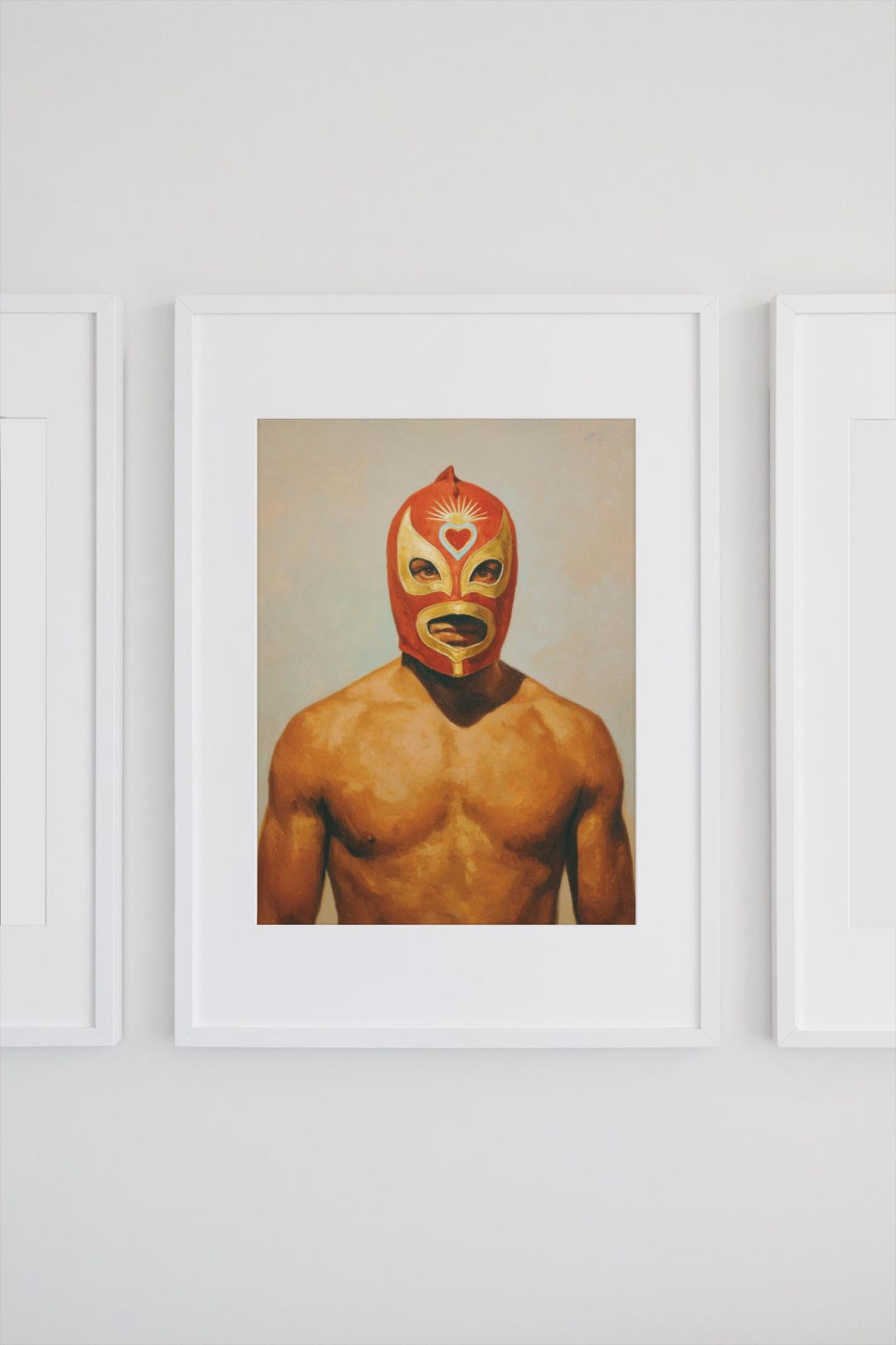 Sacred Heart Luchador Art Print, Mexican Wrestler Portrait (digital ...