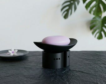 Modernist Architectural Soap Dish - Brutalist Bathroom Decor - Black Resin Display Tray - Inspired by Ronchamp