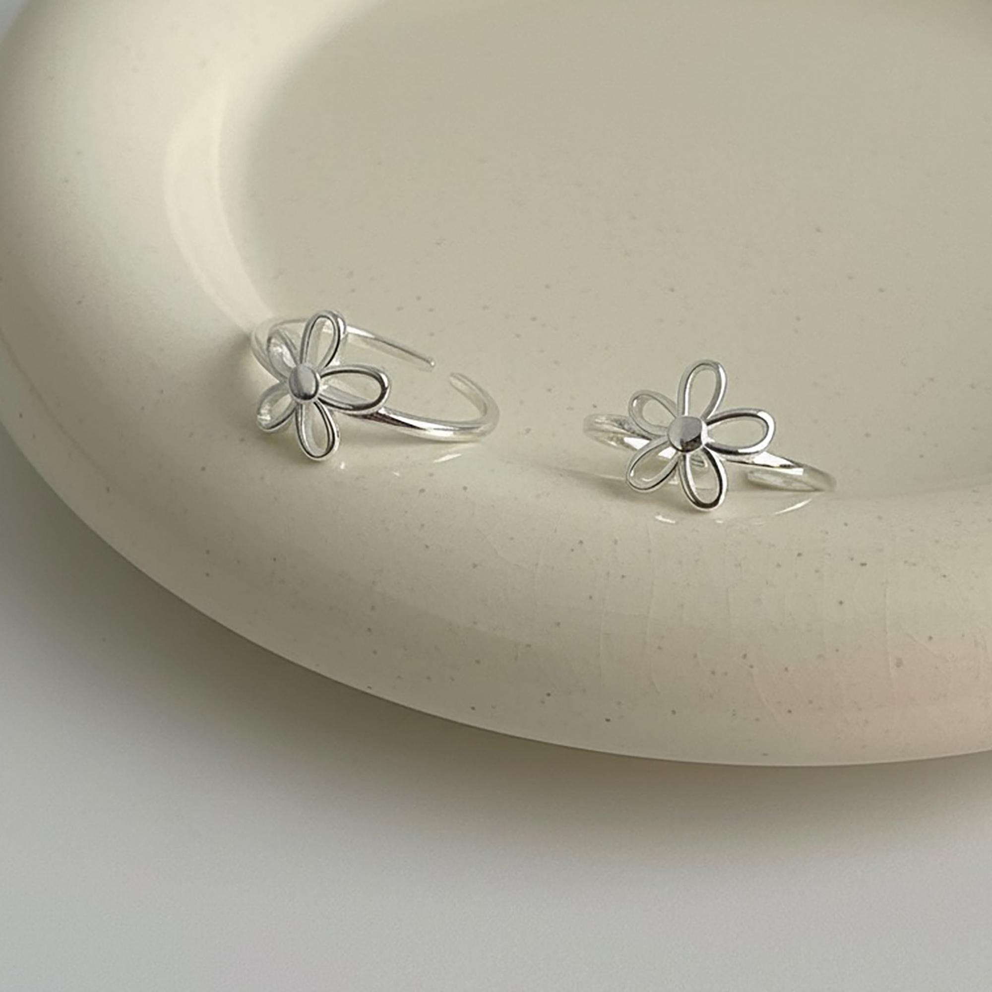 Openwork Floral Ring, 3D Flower Sterling Silver Band, Solid 925 
