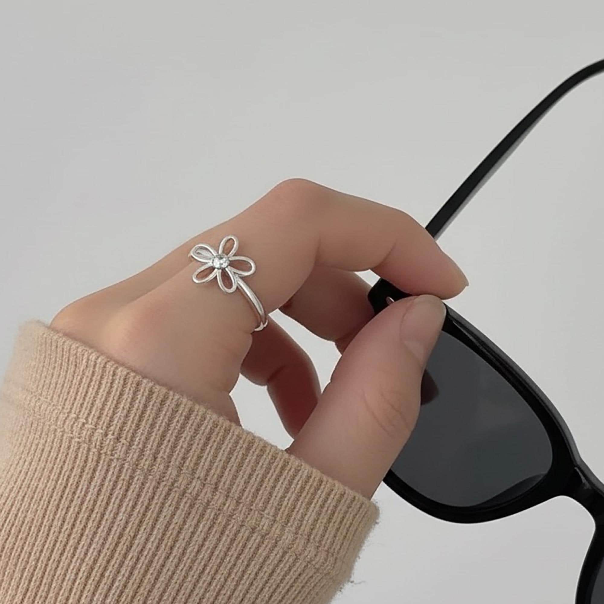 Openwork Floral Ring, 3D Flower Sterling Silver Band, Solid 925 
