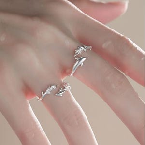 Djuphavsfisk Sterling Silver 925 Ring – Delfinring, Justerbar Öppen Band, Havsinspirerad Ring, Unisex Bestie Vänskapsringar