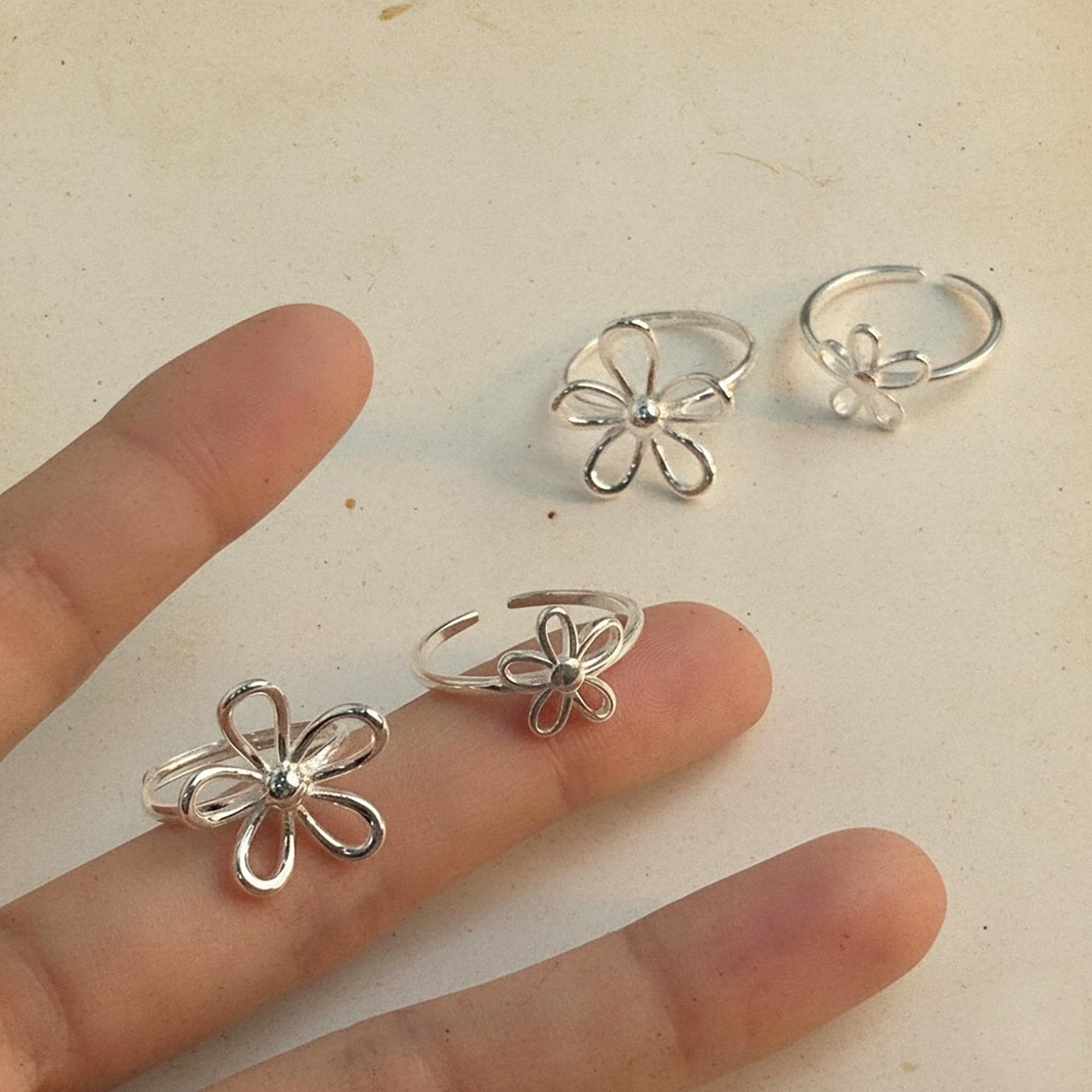 Openwork Floral Ring, 3D Flower Sterling Silver Band, Solid 925 
