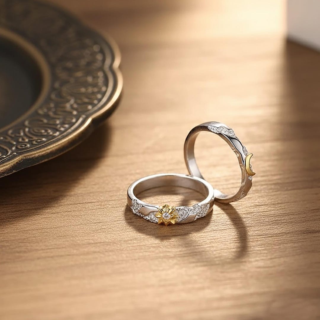 Sun and Moon Couple Rings – Eco-friendly 999 Fine Silver Adjustable ...