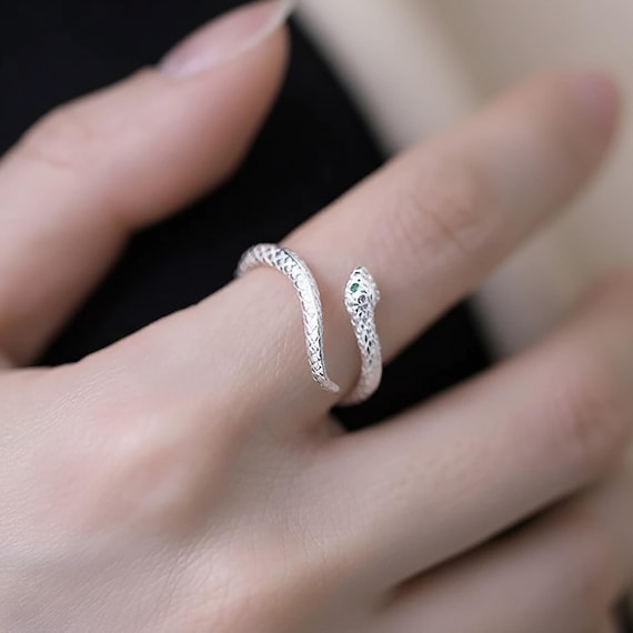 999 Sterling Silver Snake Ring – Adjustable Open Serpent Design, Eco-Friendly Non-Tarnish Band, Unisex Statement Jewelry