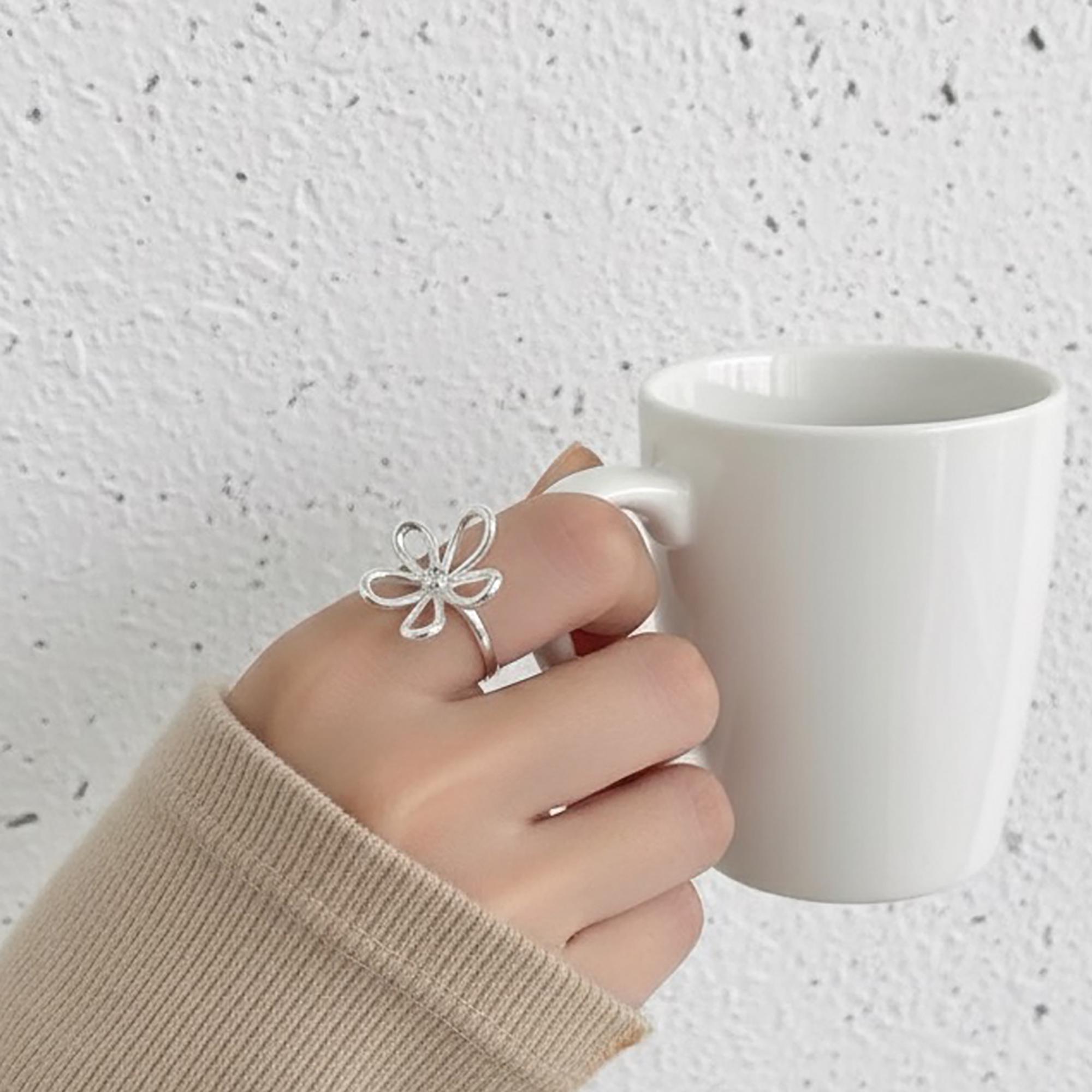 Openwork Floral Ring, 3D Flower Sterling Silver Band, Solid 925 