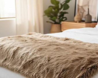Copriletto in pelliccia sintetica, foderato in velluto, lussuoso copriletto ampio, accogliente coperta per la camera da letto.