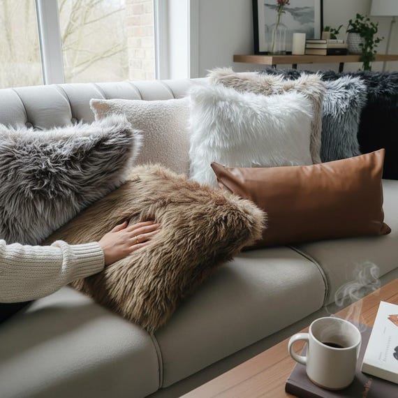 Luxury Faux Fur Pillow Cover, Soft Plush Pillow Case, Faux Fur Cushion Covers, Fluffy pillowcaces, Soft Faux Fur Double Sided Pillow Cover