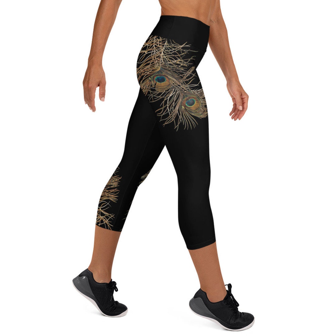 Peacock Bird Feather Capri Leggings Pants Bohemian Pants Hippie Pants