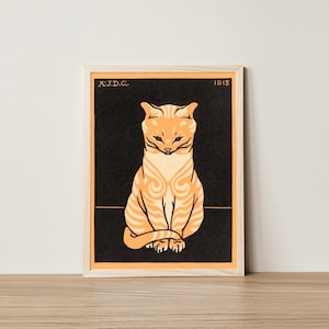 Estampa de gato Art Nouveau: Ilustração vintage de gatinho (download digital)