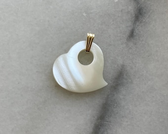 Vintage 14K Gold Mother of Pearl Heart Pendant: Witch's Heart Charm