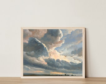 Digital Print Download Vintage Cloud and Sky Painting Landscape Farmhouse Antique Oil Painting Print Printable Wall Art Decor Rome Clouds