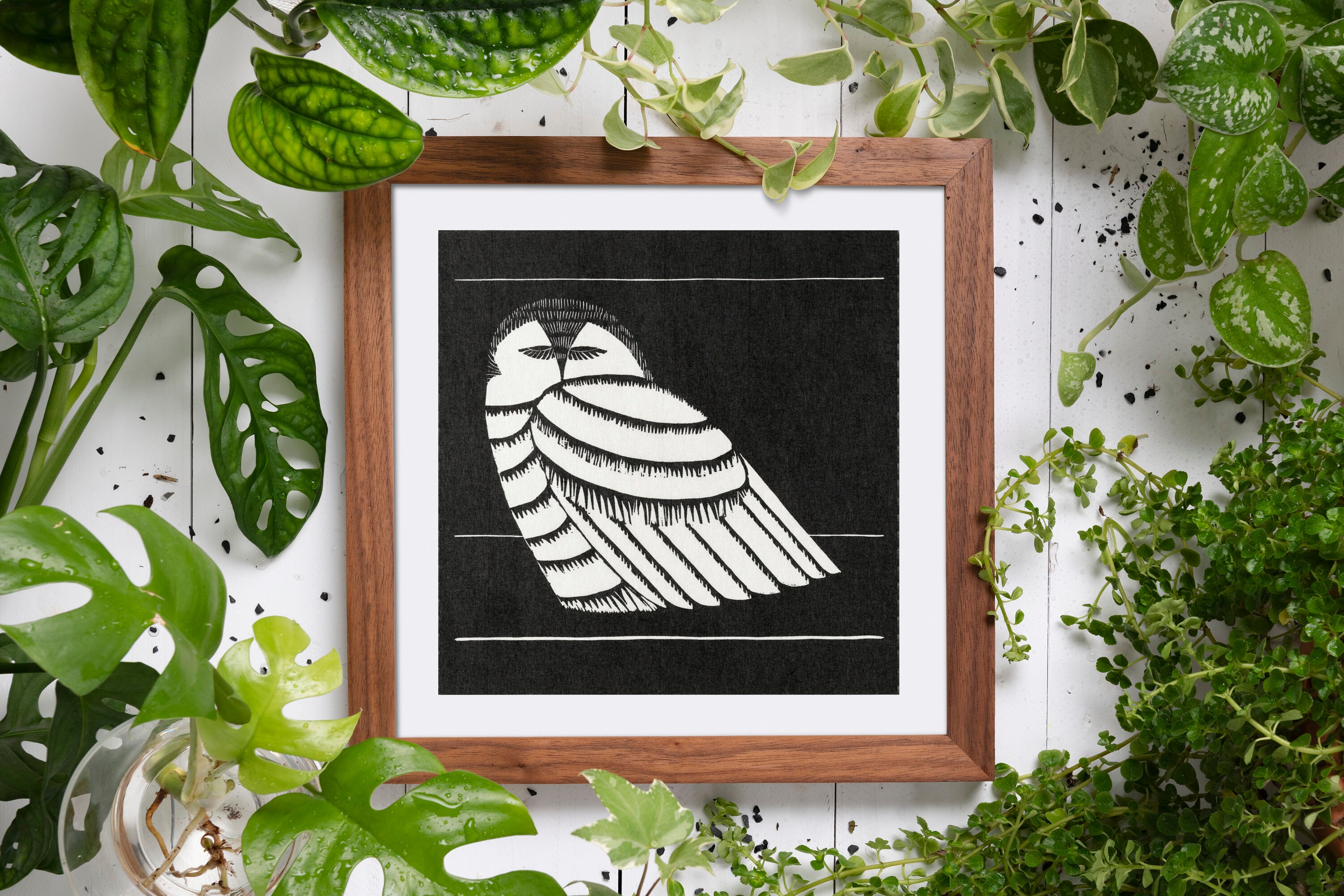 Vintage Snowy Owl Art Print: Antique Black and White Illustration ...