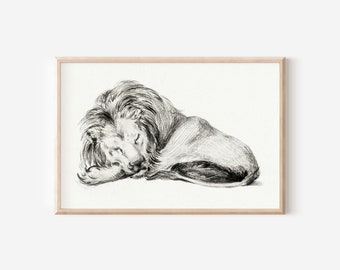 Digital Print Download Antique Lion 1800s Vintage Animal Illustration Jean Bernard - Vintage Aesthetic Boho Bohemian Jungle Safari Wall Art