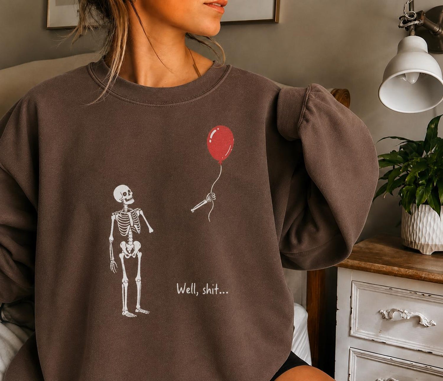 Skeleton Lost Balloon Sweatshirt, Well Shit Hoodie, Funny Halloween Sweatshirt, Spooky Skeleton Tee, Sweatshirt, Hoodie, Halloween Gift