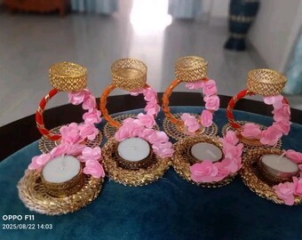 Floral Tealight Candle Holders: Diwali Wedding Home Decor - Set of 4