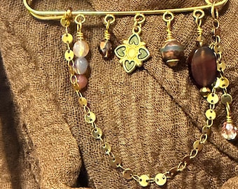 Broche para falda escocesa con cuentas, joyería con dije de piedras preciosas, imperdible estilo bohemio
