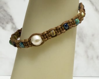 Beaded Wrap Bracelet, Freshwater Pearl Jewelry, Unique Gift Idea, Hand Knotted Jewelry, Macrame Jewelry