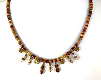 Colorful Mookaite Necklace, Southwest Boho Statement Jewelry, Earth Tone Gemstone Necklace for Women