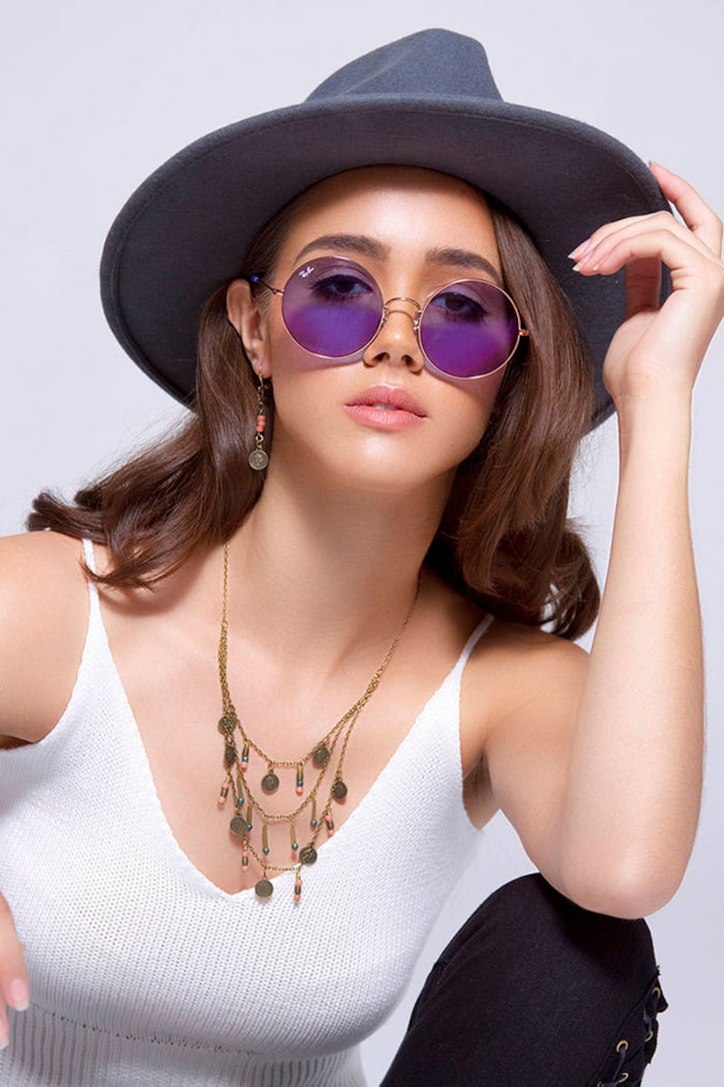 coin jewelry boho jewelry set Multilayered coin necklace with matching earrings