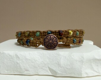 Macrame Beaded Wrap Bracelet, Hand-Knotted Cord Bracelet, Multicolored Beaded Bracelet, Stacking Bracelet