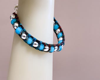 Boho Leather Beaded Bracelet, Handmade Knotted Bracelet, Wrap Bracelet, Artisan Jewelry, Gift for Her